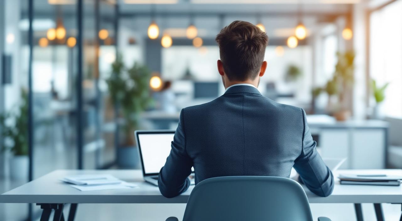 Frau prüft Aufhebungsvertrag am Schreibtisch, fokussiert