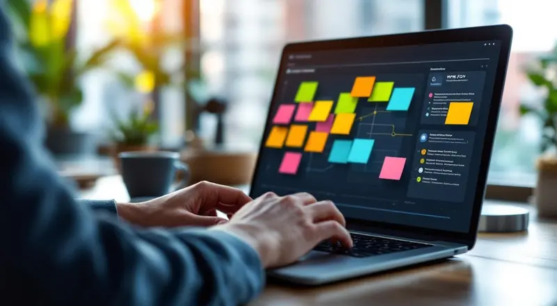 Moderner Büroarbeitsplatz mit Laptop und Automatisierungs-Dashboard