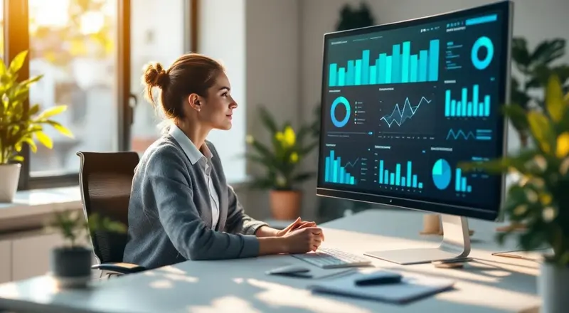 Business Intelligence Dashboard mit Balkendiagrammen und KPI-Anzeigen auf einem Bildschirm