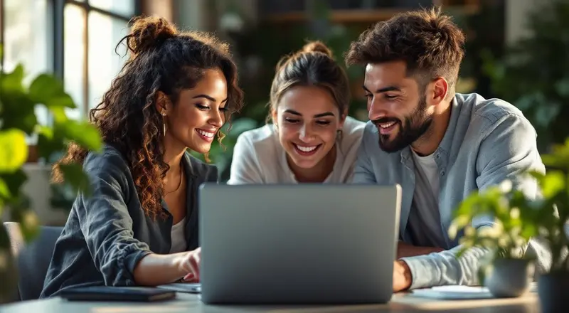 Team bespricht ChatGPT-Einsatz am Laptop im modernen Büro
