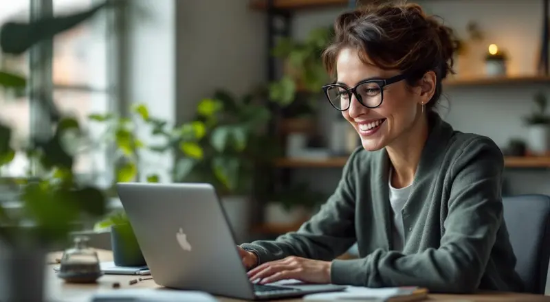 Teilnehmerin nimmt an einer Online-Weiterbildung zum Digitalisierungsmanager teil