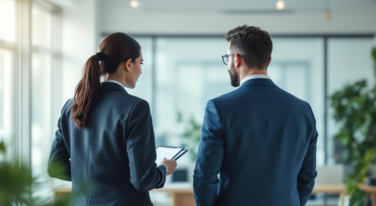 Versicherungsmitarbeiter am Arbeitsplatz, durchdenkt Karriere-Optionen