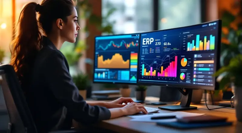 Schematische Darstellung eines ERP-Systems mit verbundenen Modulen