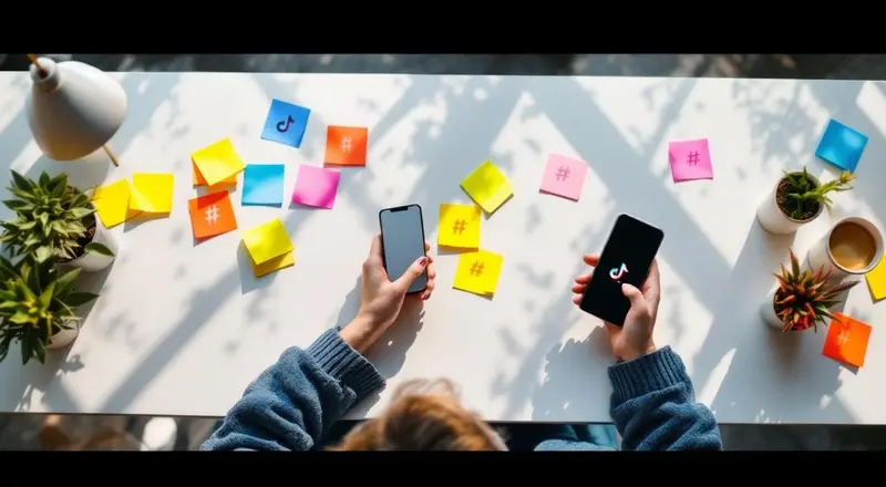 Smartphone mit Instagram und TikTok Hashtag-Recherche auf dem Bildschirm