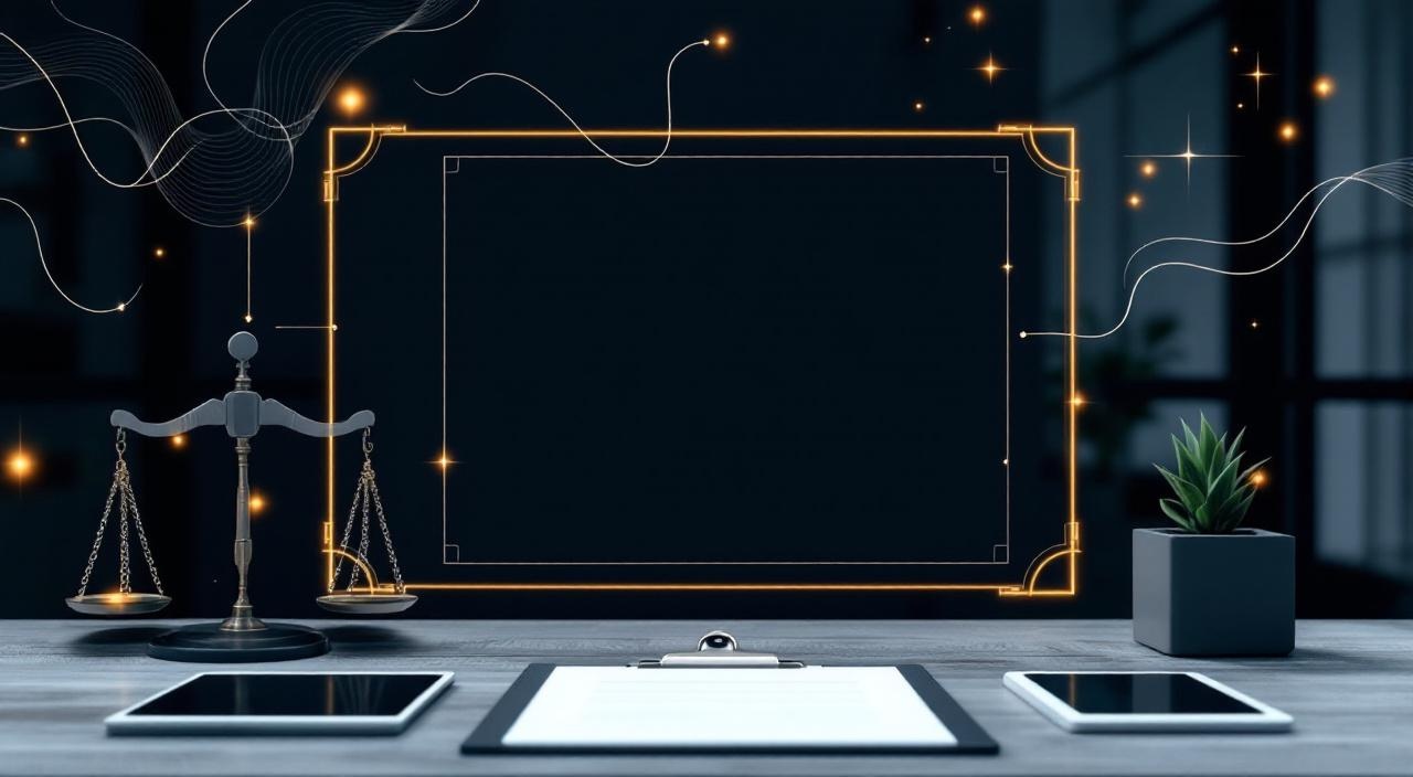 Abstrakte Zertifikats-Rahmen und Prozess-Shapes über modernem Schreibtisch