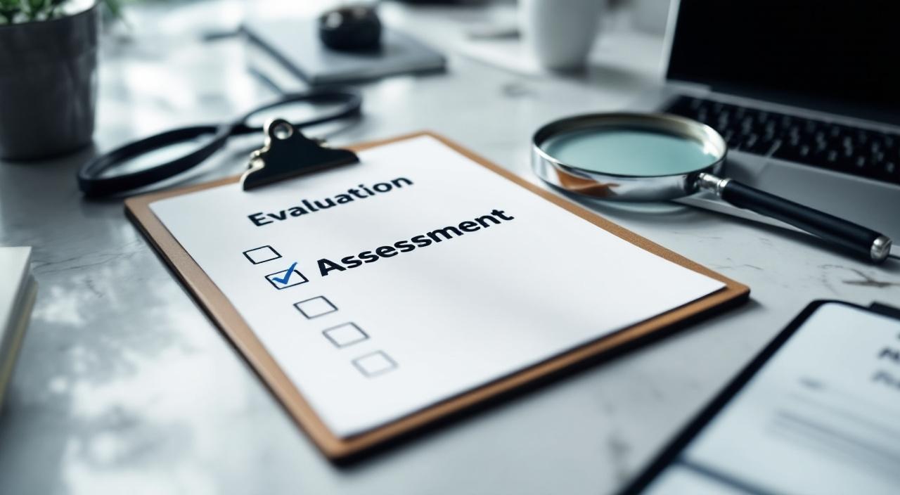 Klemmbrett mit Checkliste und Lupe auf modernem Schreibtisch