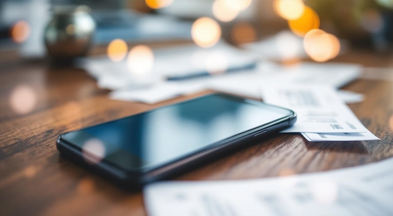 Smartphone scannt Belege auf Holzschreibtisch