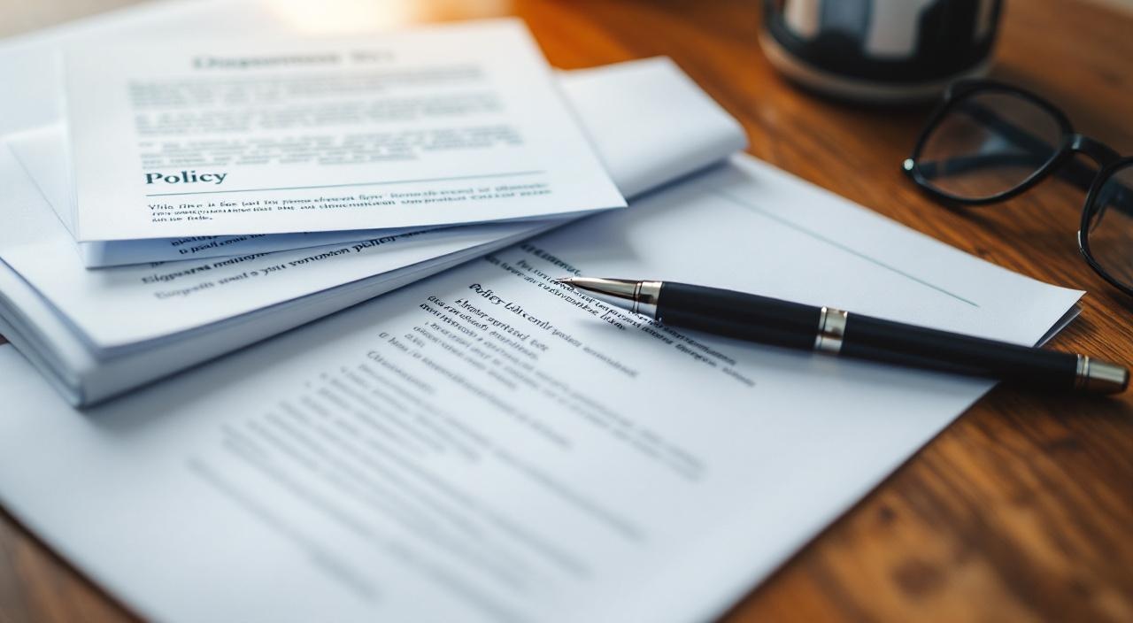 Gefaltete Dokumentseiten mit Unterschriftenlinie und Stift auf Holzschreibtisch