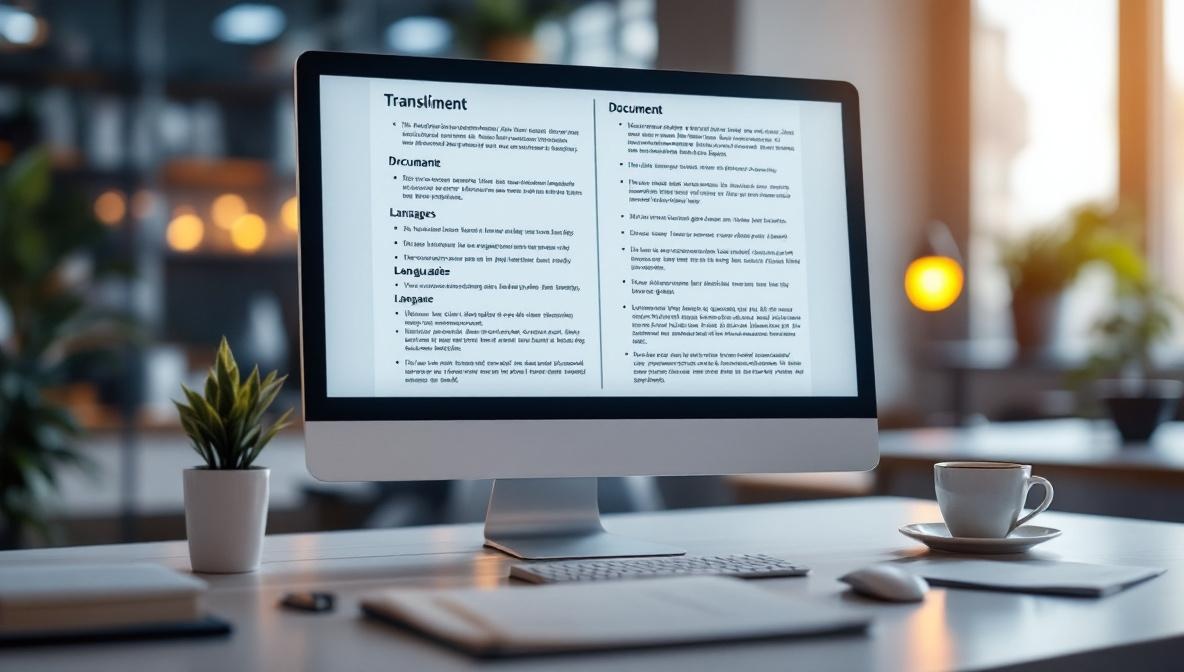 KI-Übersetzungstool mit mehrsprachigen Dokumenten auf Bildschirm