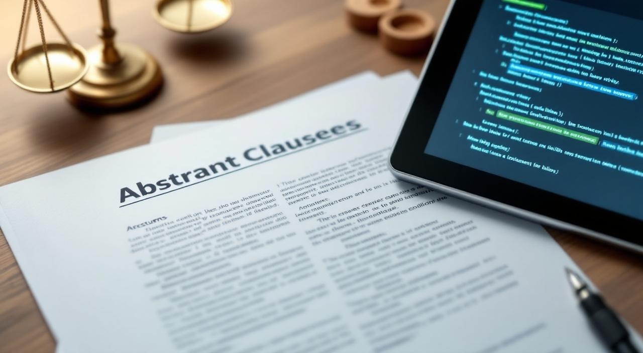 Juristische Dokumente und Tablet auf Schreibtisch mit Waage-Symbol im Hintergrund