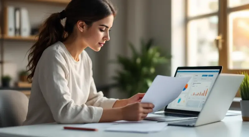 Frau vergleicht verschiedene Marketing Zertifikate am Schreibtisch