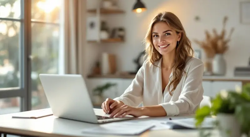 Selbststaendig nach Arbeitslosigkeit mit Businessplan am Schreibtisch