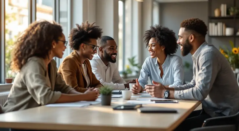 Teamgespräch im Buero zeigt Soft Skills wie Kommunikation