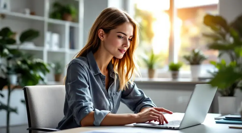 Frau sitzt am Laptop und schaut auf eine SQL-Abfrage mit farbiger Ergebnistabelle