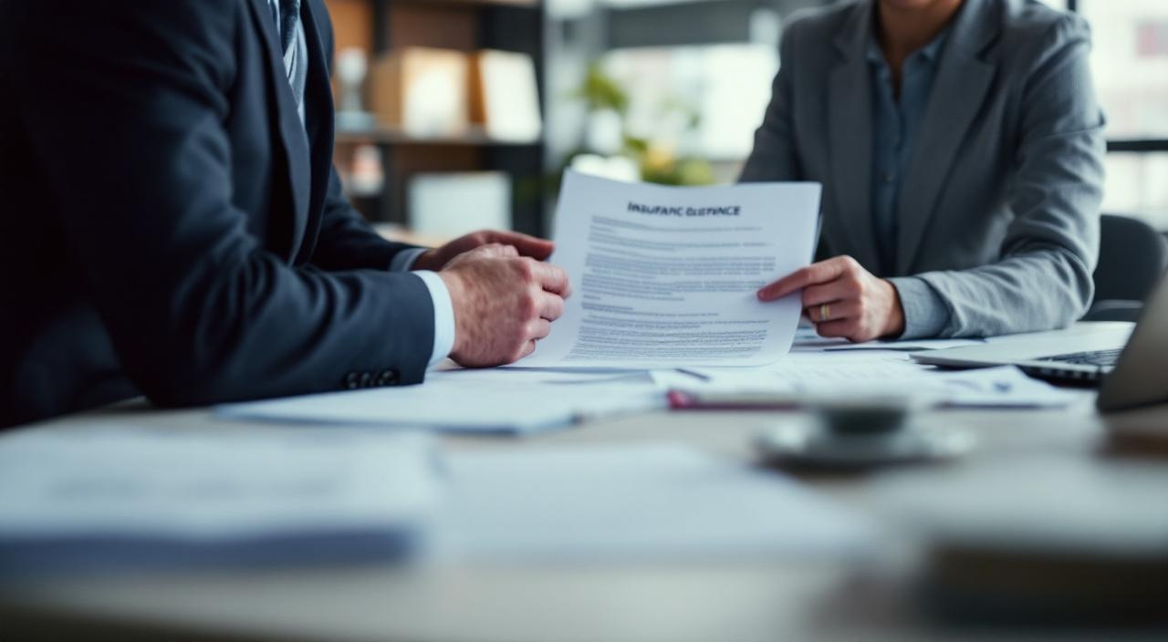 Versicherungsmakler im Beratungsgespräch mit Mandant, Tablet zwischen ihnen