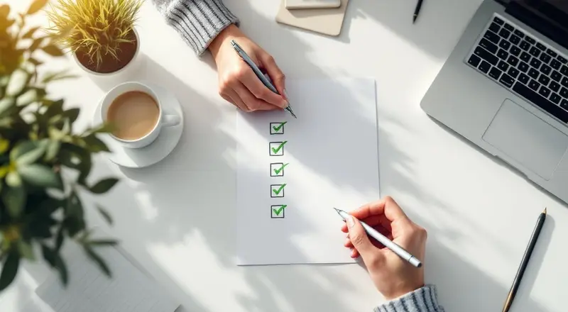 Weiterbildung Checkliste auf Schreibtisch mit Stift und gruenen Haken