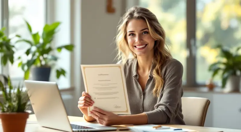 Absolventin mit Zertifikat nach erfolgreicher Weiterbildung
