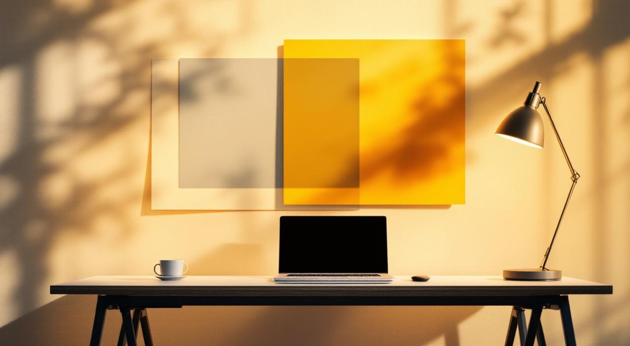 Zwei abstrakte Zertifikat-Symbole überlappend über modernem Schreibtisch